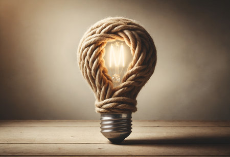 a light bulb crafted from ropeの素材