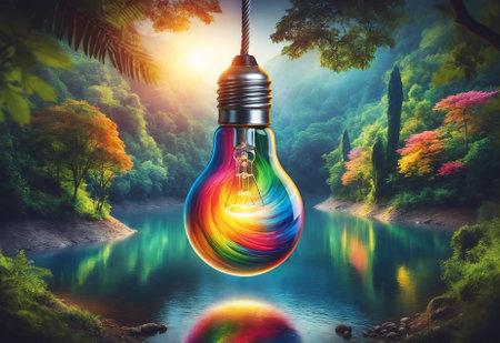 a light bulb with multiple vibrant colorsの素材