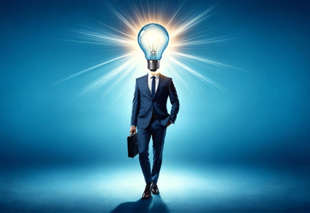 a businessman with a light bulb for a headの素材