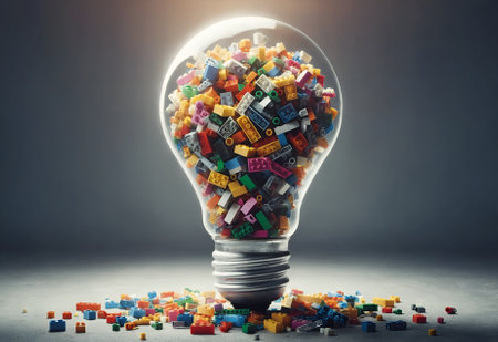 a light bulb filled with colorful LEGO bricksの素材