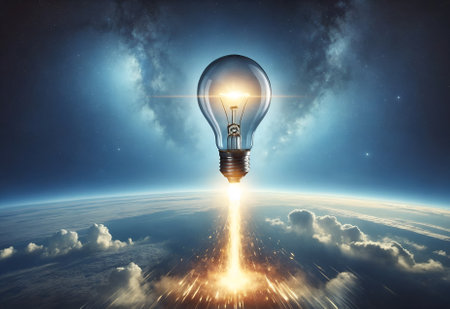 a light bulb transformed into a rocketの素材