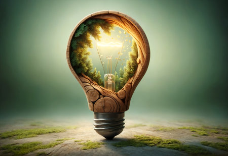 a light bulb crafted from a tree trunkの素材