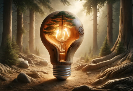 a light bulb crafted from a tree trunkの素材