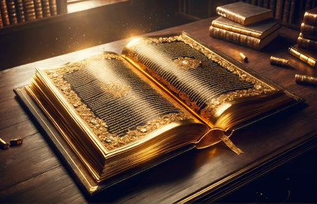 an open book with pages made of pure goldの素材