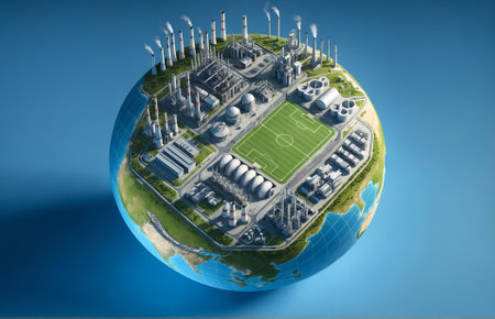an industrial area on the surface of an isolated globeの素材