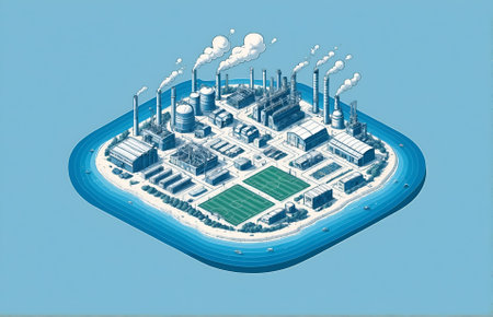 a small industrial area on an isolated piece of landの素材