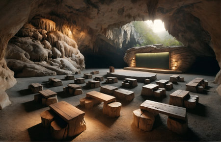 a classroom set inside a caveの素材