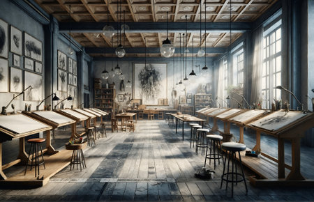 a classroom with an artistic styleの素材
