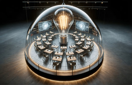 a classroom set inside a light bulbの素材