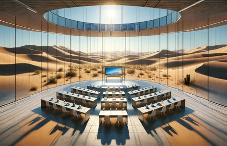 a classroom set in the middle of the desertの素材