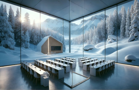 a classroom set amidst the snowの素材