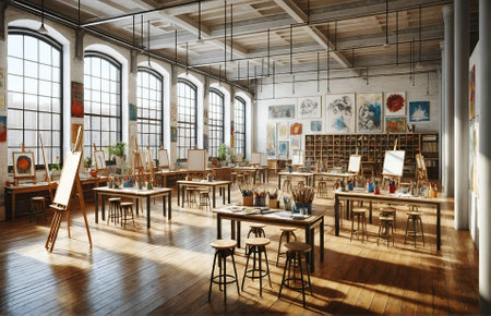 a classroom with an artistic styleの素材