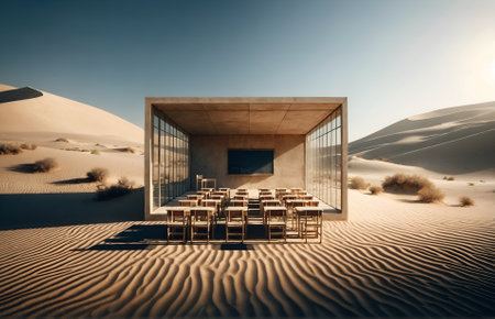 a classroom set in the middle of the desertの素材