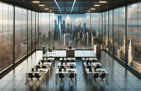a classroom located on the rooftop of a skyscraperの素材