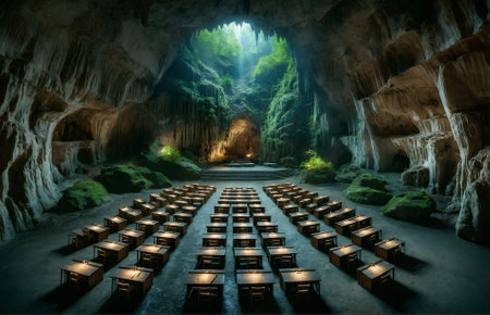a classroom set inside a caveの素材