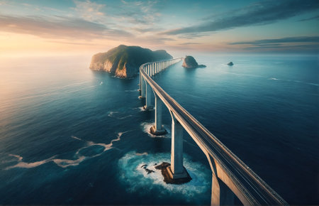 a bridge extending across the oceanの素材
