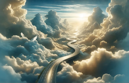 a road winding through the cloudsの素材
