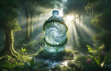 a giant water bottle with plants wrapping around itの素材