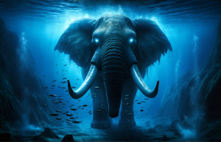 a gigantic, terrifying elephant swimming under the waterの素材