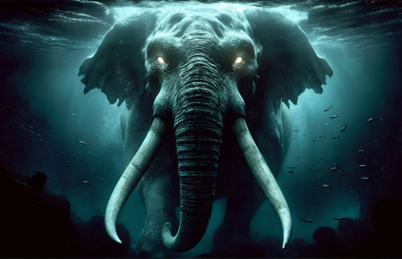 a gigantic, terrifying elephant swimming under the waterの素材
