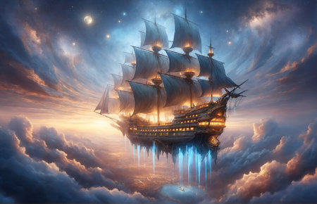 a ship flying in the skyの素材