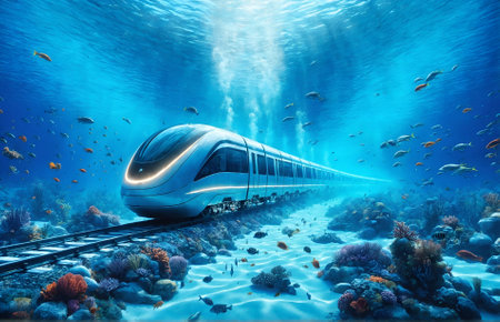 a train traveling underwaterの素材