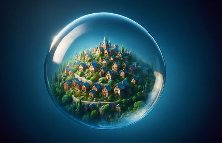 a bubble containing a beautiful villageの素材