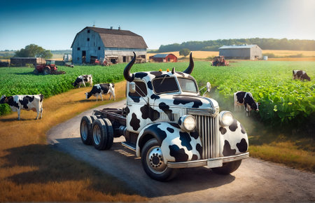 a truck designed to resemble a cowの素材