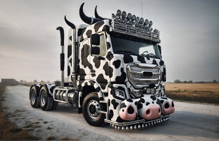a truck designed to resemble a cowの素材