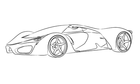 Set of modern sports or super car silhouettes with collection of car service labels, emblems, logotypes.のイラスト素材