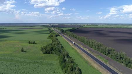 Aerial photography of traffic on the road in rural areasの写真素材