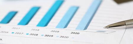 Close-up of profit growth chart of last several years. Macro shot of business diagrams and analysis...