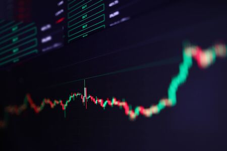 Closeup of international stock market bids graph indicator with prices and buy sell contracts