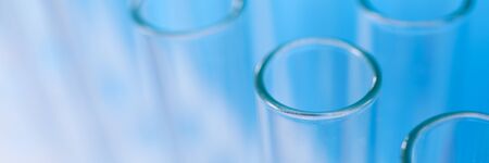 Close-up of chemistry glass flask. Macro shot of container for laboratory investigation. Tool for...