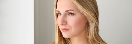 Beautiful girl after eyebrow permanent procedure. Period itself is short and not accompanied by discomfort. Complexity artistic performance. Tinted eyebrows neat, beautiful shape girlの写真素材