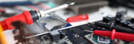 Repair tools are on the electronic device. Diagnostics of a malfunction. Manual assembly and repair...