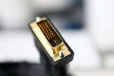 Male dvi connector with golden pins extreme closeupの写真素材