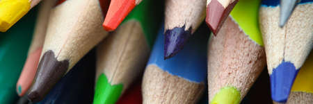 Close-up of multicoloured pencils. Tools for creativity or drawing creative picture. Back to school. Stationery and school supplies. Art and painting conceptの写真素材