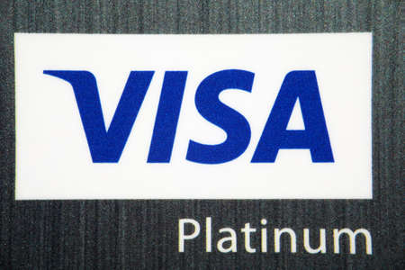 MINSK, BELARUS - July 23, 2020: VISA Platinum logo on credit card closeupのeditorial素材