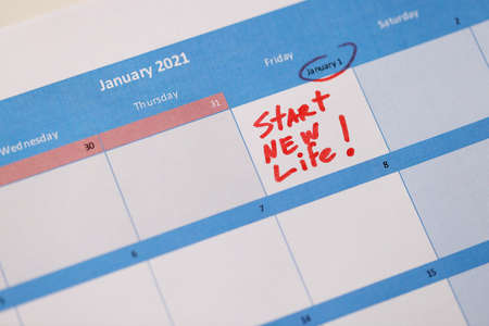 Calendar cell with new year resolution red colored