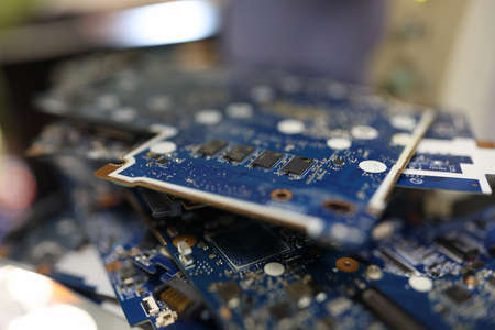 Electronics chipset or microcircuit from a computer closeupの写真素材