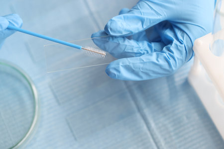 Taking vaginal smear from women on glass closeupの写真素材