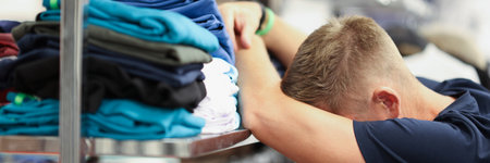 Tired seller or buyer in clothing store