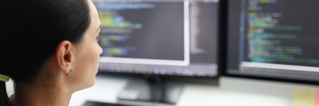 Woman broker is working on computer in field of stock exchange investment