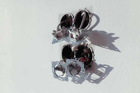 Changing wall electric socket and installing new AC power line.の写真素材