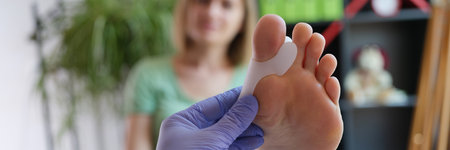 Doctor holds brace for hallux valgus closeup