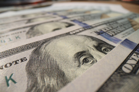 Close up of us dollars banknotes.