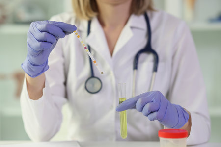Female doctor conducts scientific research in laboratory.の写真素材