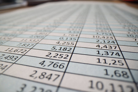 Investigation paper sheet with columns of digits in officeの写真素材