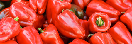 Red bell pepper bell pepper paprika in market closeup